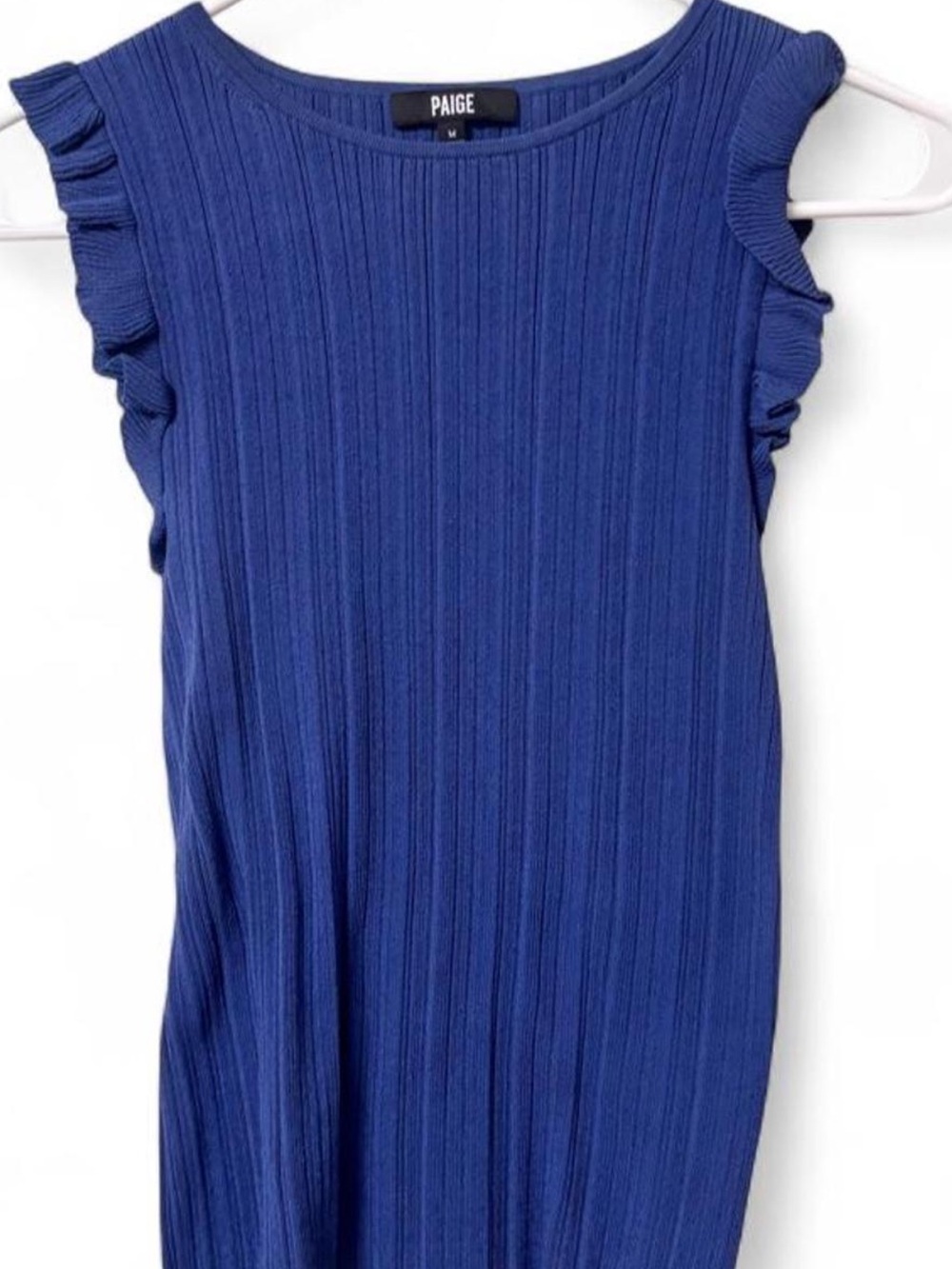 PAIGE Cobalt Blue Ribbed Tank with Ruffle Sleeves